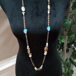 Chico's Women Fashion Rhinestone Beaded Long Charm Necklace with Lobster Clasp